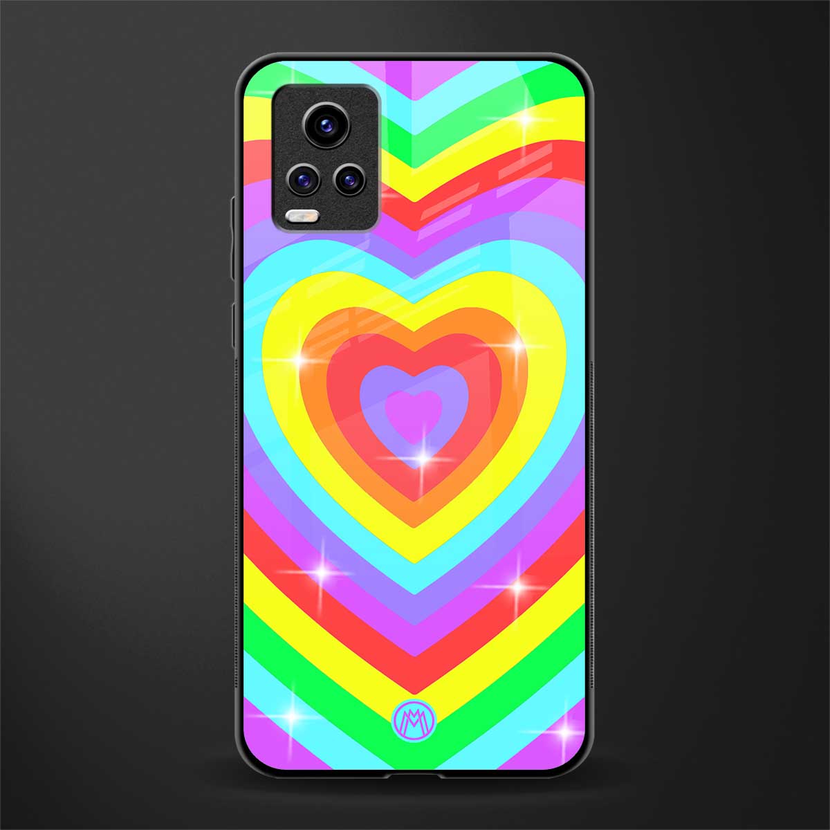 rainbow y2k hearts aesthetic back phone cover | glass case for vivo v21e 4g