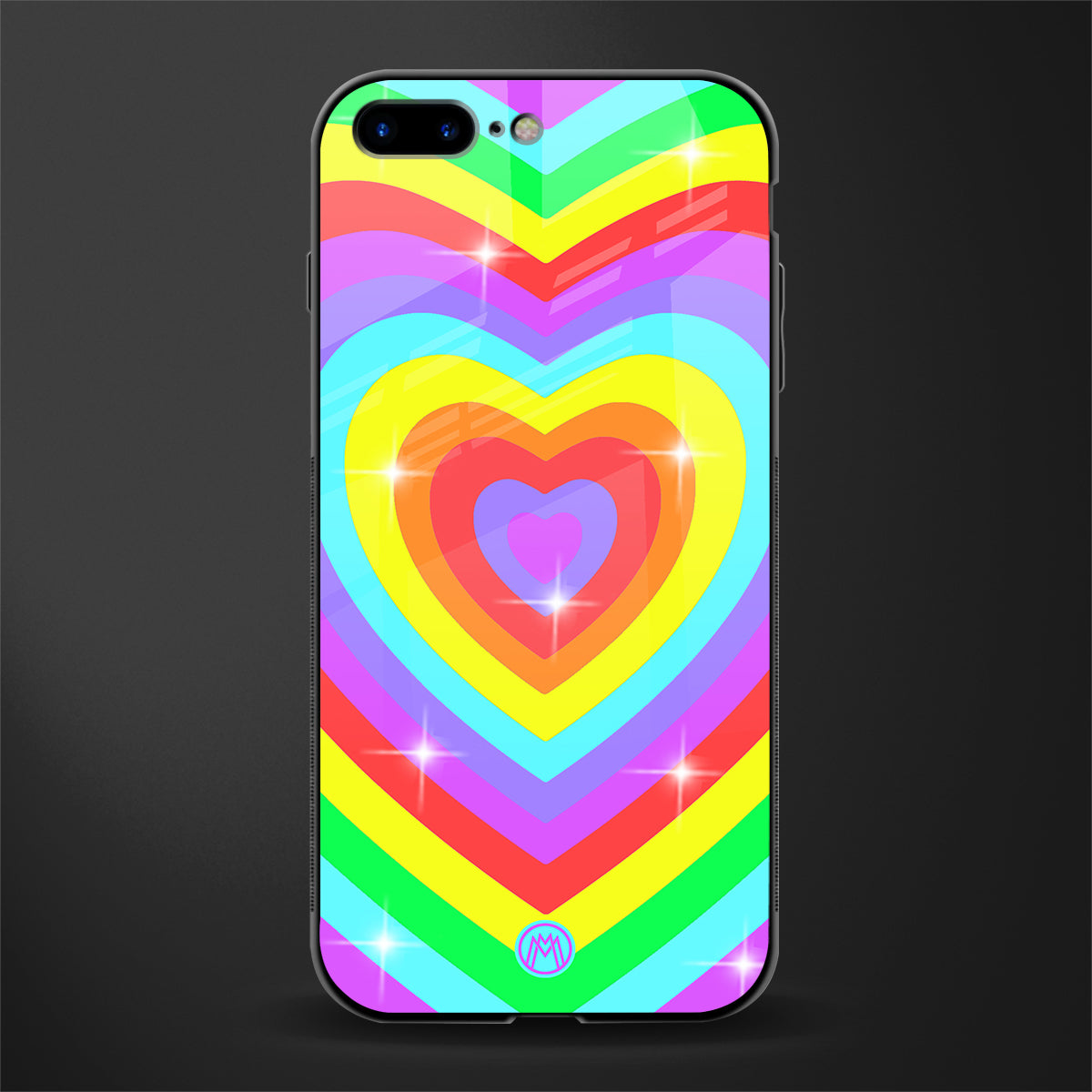 rainbow y2k hearts aesthetic glass case for iphone 8 plus image