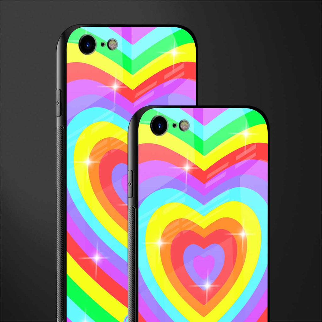 rainbow y2k hearts aesthetic glass case for iphone 8 image-2