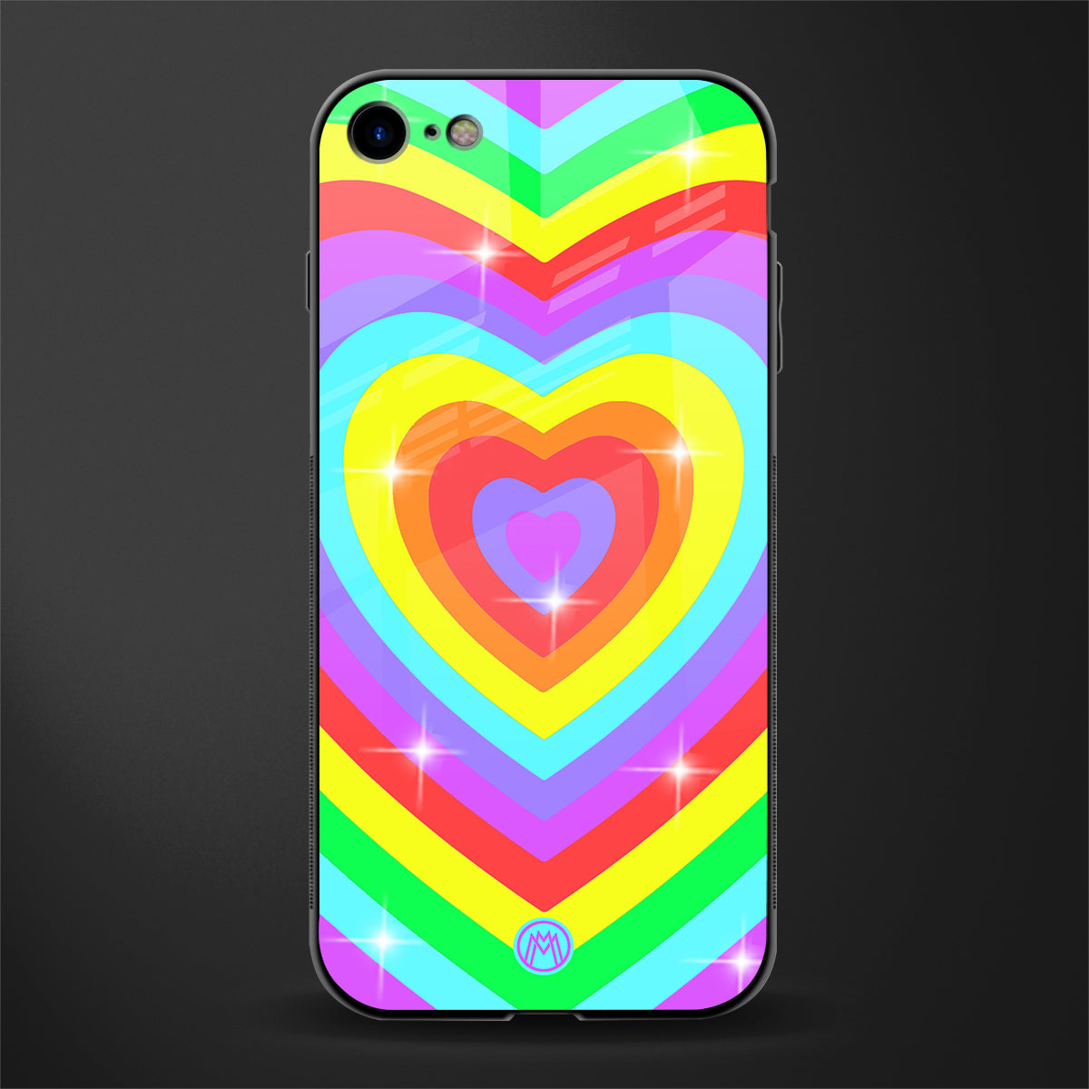 rainbow y2k hearts aesthetic glass case for iphone 8 image