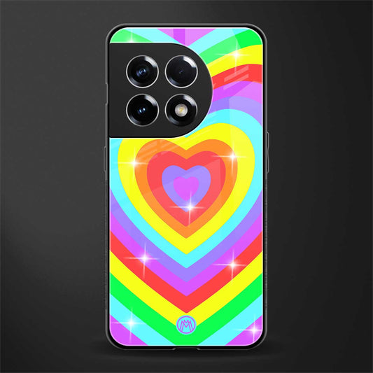 rainbow y2k hearts aesthetic back phone cover | glass case for oneplus 11r