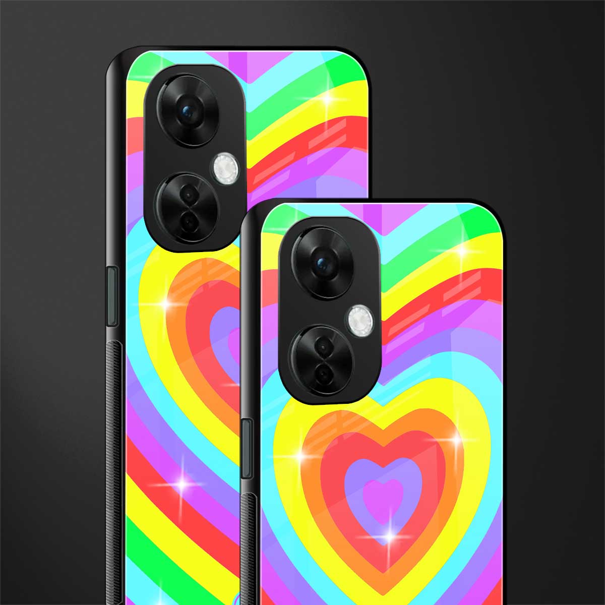 rainbow y2k hearts aesthetic back phone cover | glass case for oneplus nord ce 3 lite