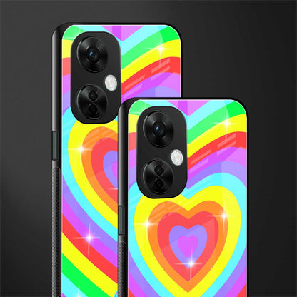 rainbow y2k hearts aesthetic back phone cover | glass case for oneplus nord ce 3 lite