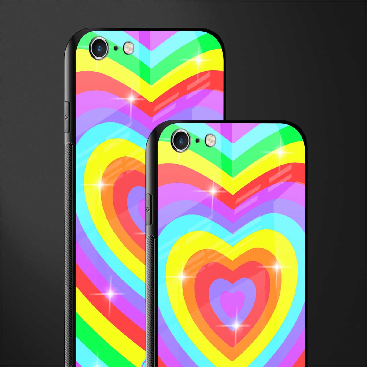 rainbow y2k hearts aesthetic glass case for iphone 6 plus image-2