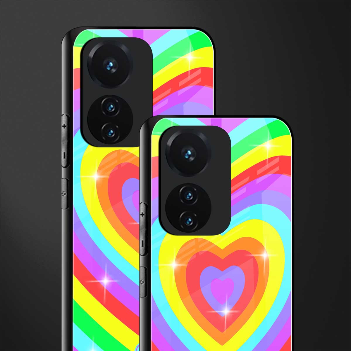 rainbow y2k hearts aesthetic back phone cover | glass case for vivo t1 44w 4g