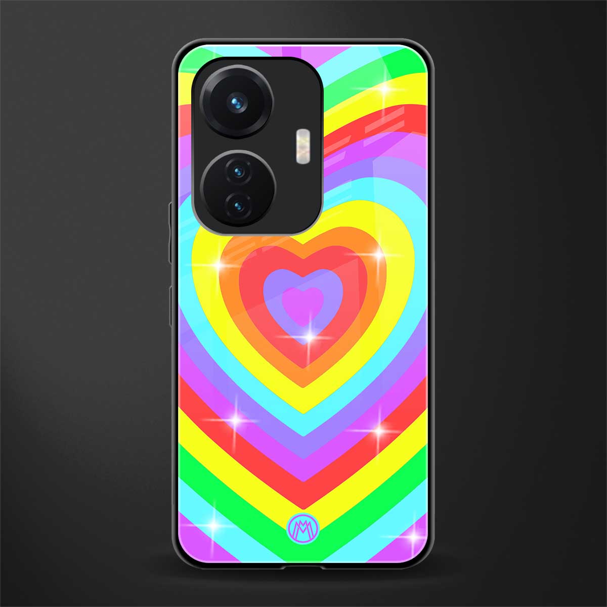 rainbow y2k hearts aesthetic back phone cover | glass case for vivo t1 44w 4g
