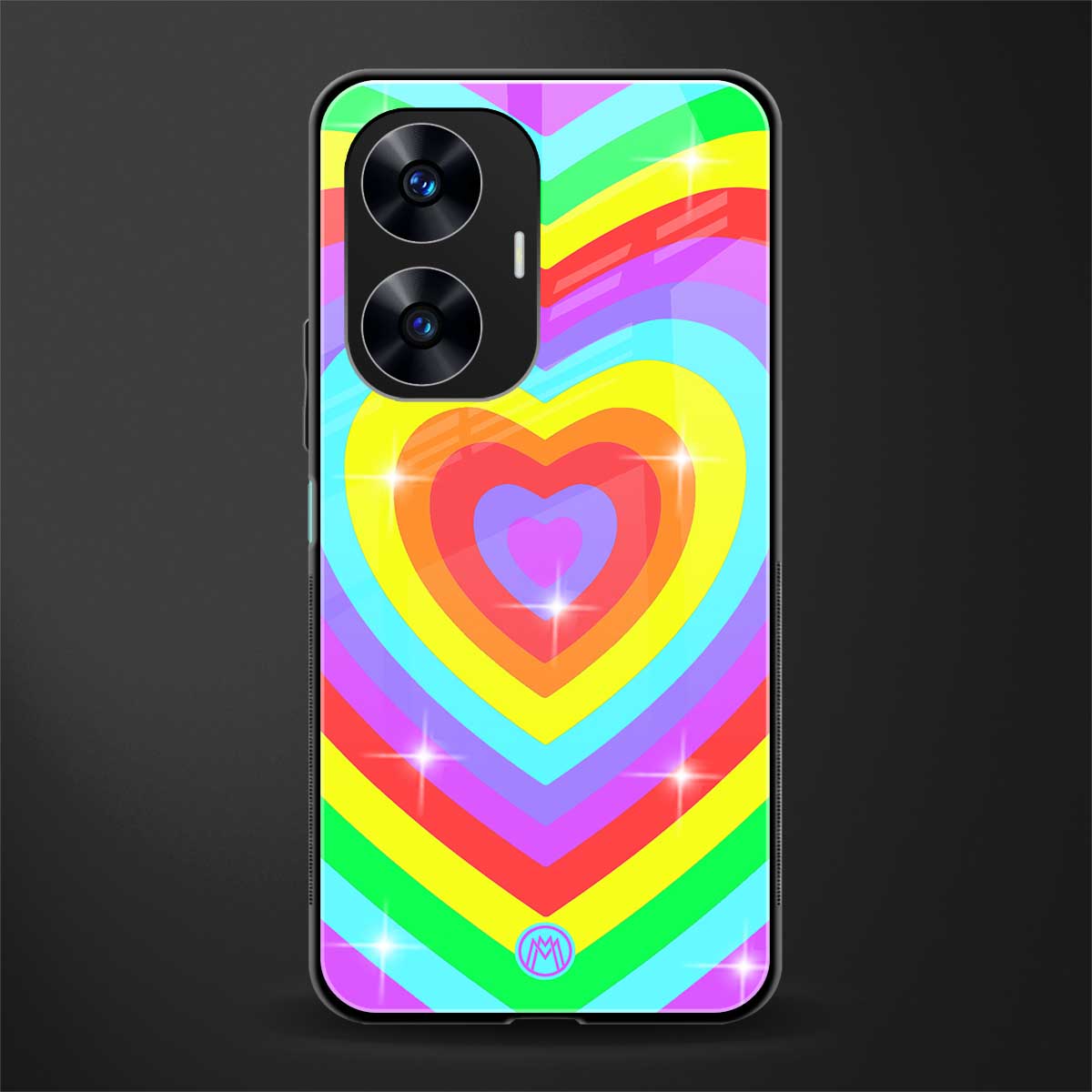 rainbow y2k hearts aesthetic back phone cover | glass case for realme c55