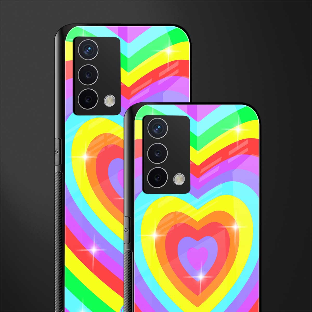 rainbow y2k hearts aesthetic back phone cover | glass case for oppo a74 4g