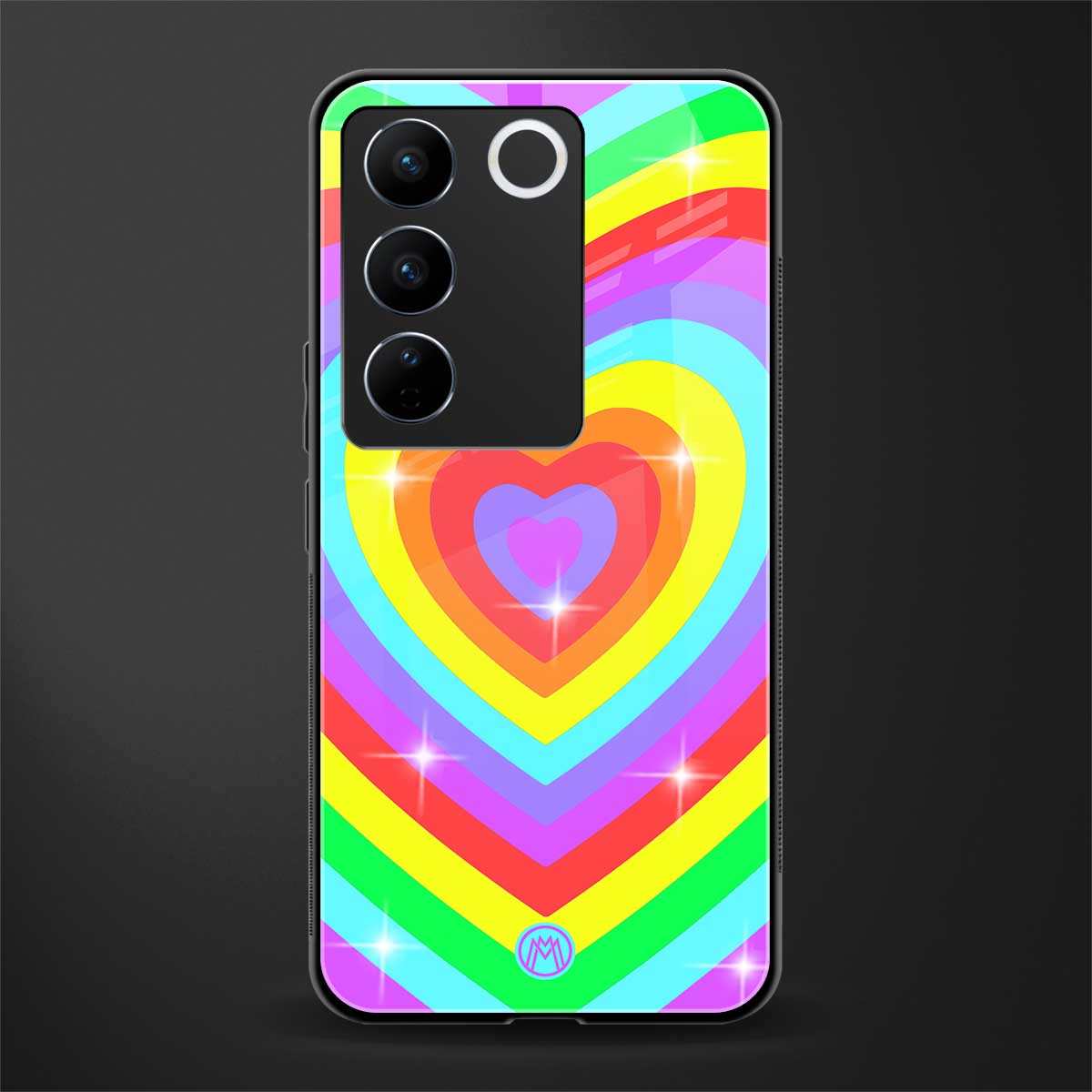 rainbow y2k hearts aesthetic back phone cover | glass case for vivo v27 pro 5g