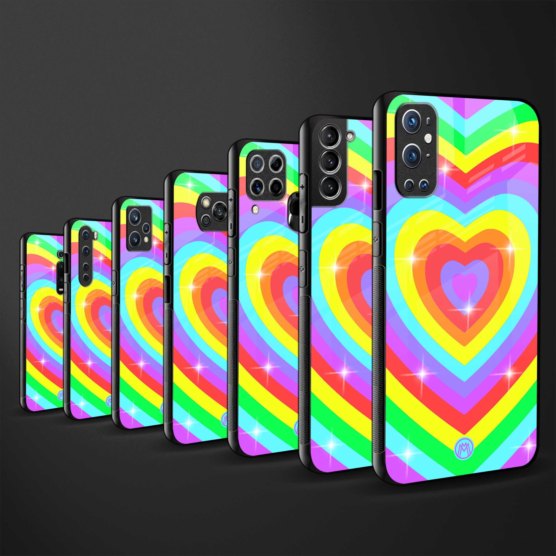 rainbow y2k hearts aesthetic glass case for oneplus 7 pro image-3