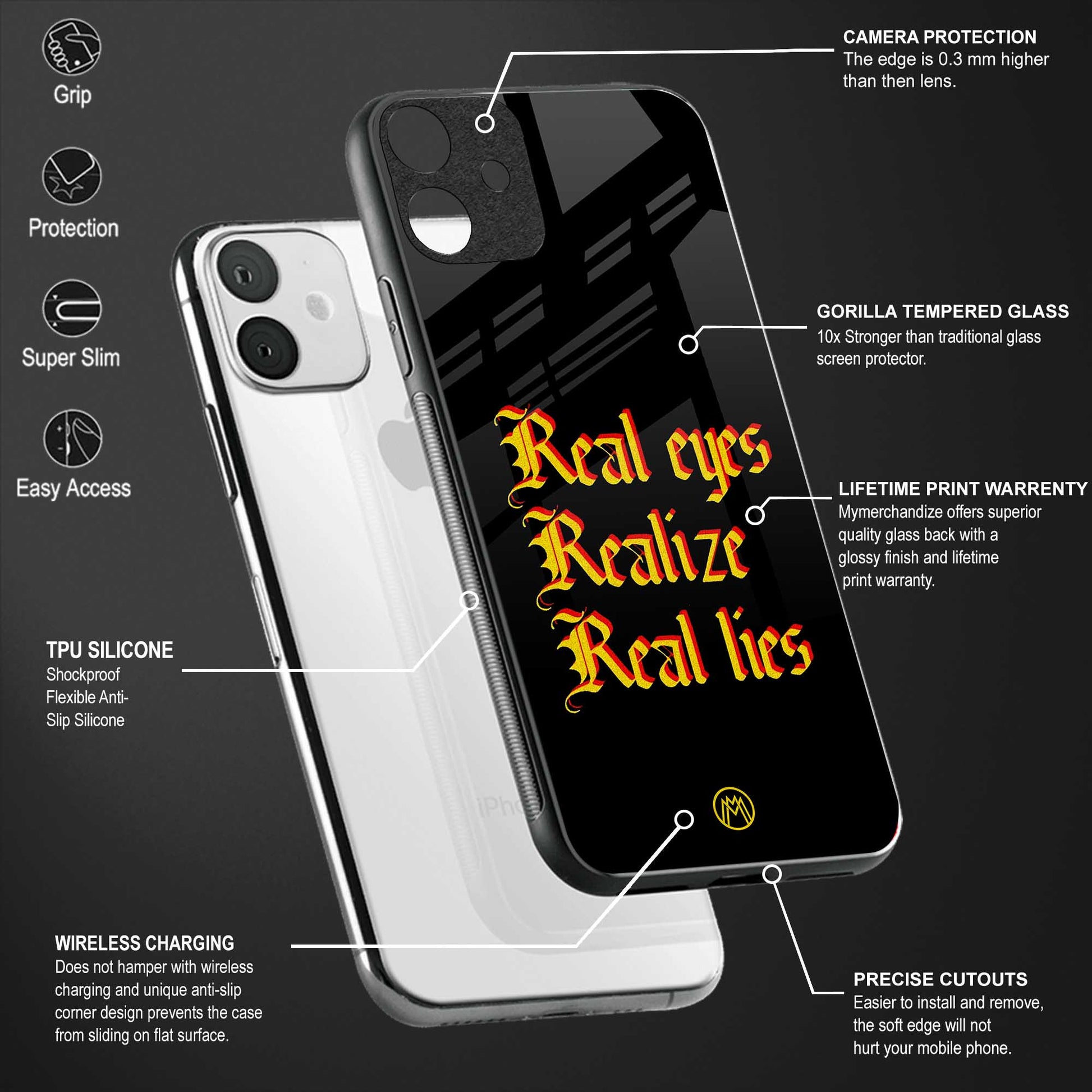 real eyes realize real lies quote glass case for redmi note 7 pro image-4
