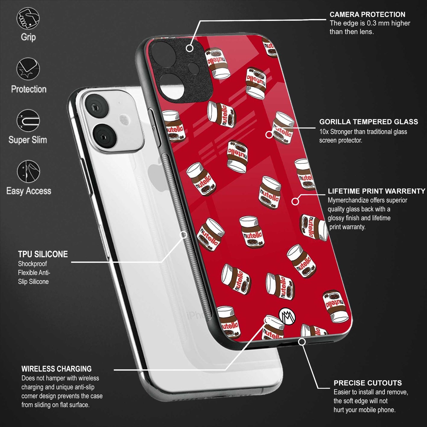 red nutella glass case for oppo f19 pro plus image-4
