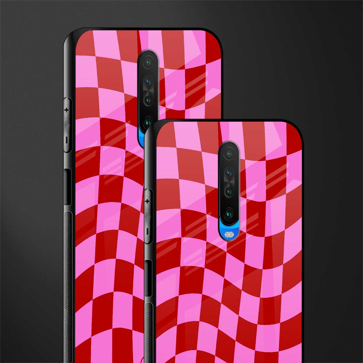 red pink trippy check pattern glass case for poco x2 image-2
