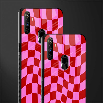 red pink trippy check pattern glass case for realme narzo 20a image-2