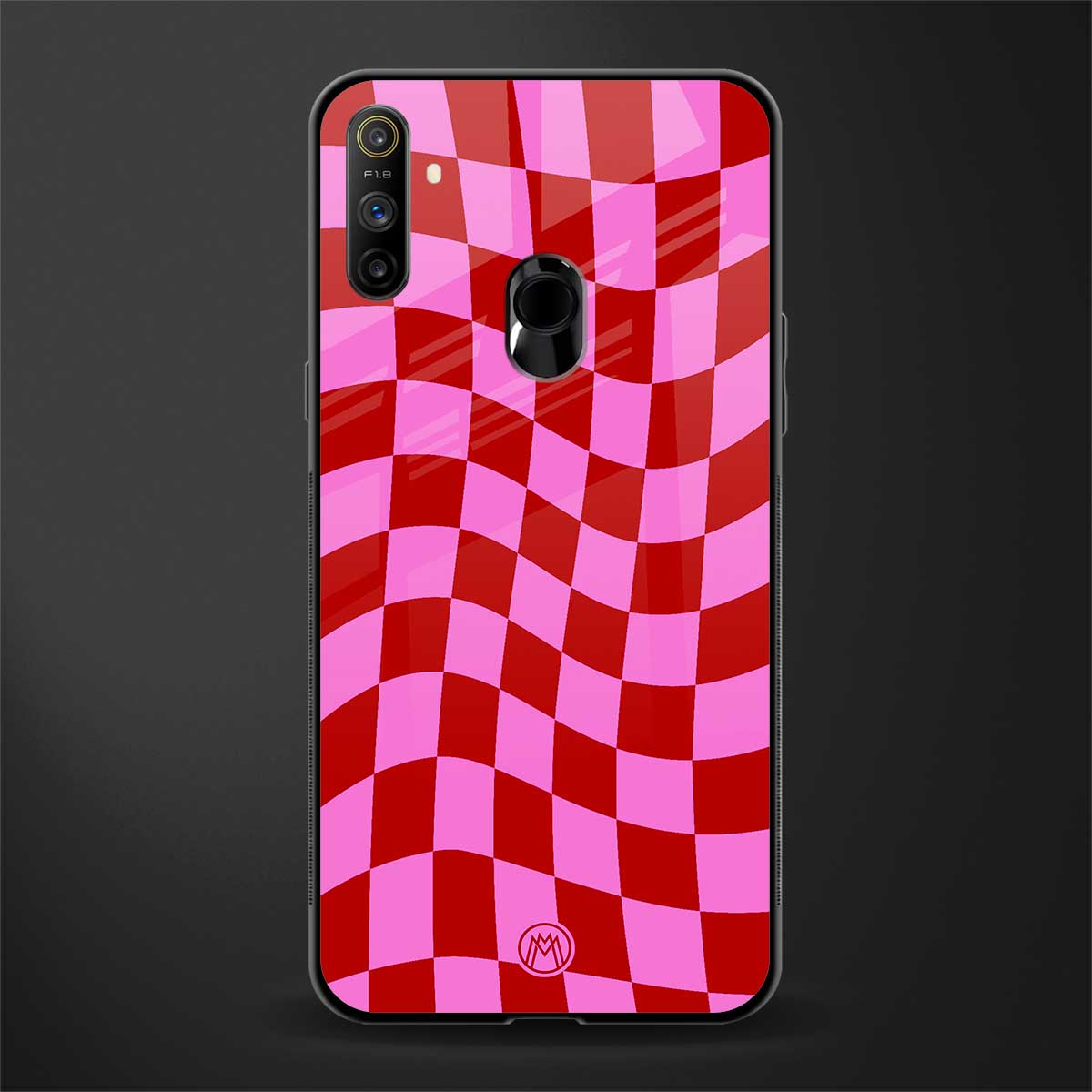 red pink trippy check pattern glass case for realme narzo 10a image