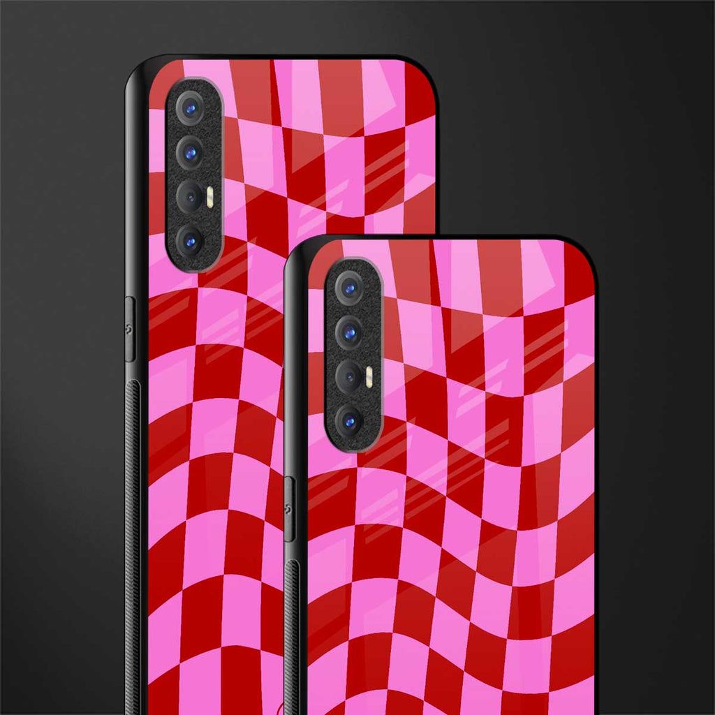 red pink trippy check pattern glass case for oppo reno 3 pro image-2
