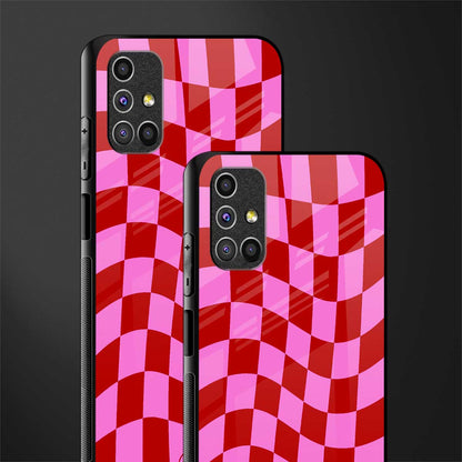 red pink trippy check pattern glass case for samsung galaxy m31s image-2