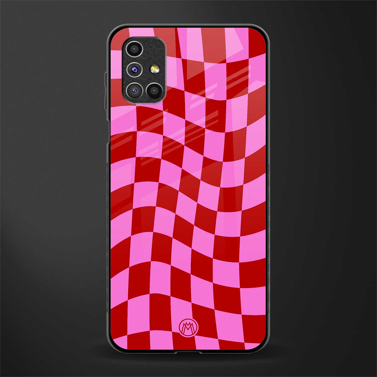 red pink trippy check pattern glass case for samsung galaxy m51 image