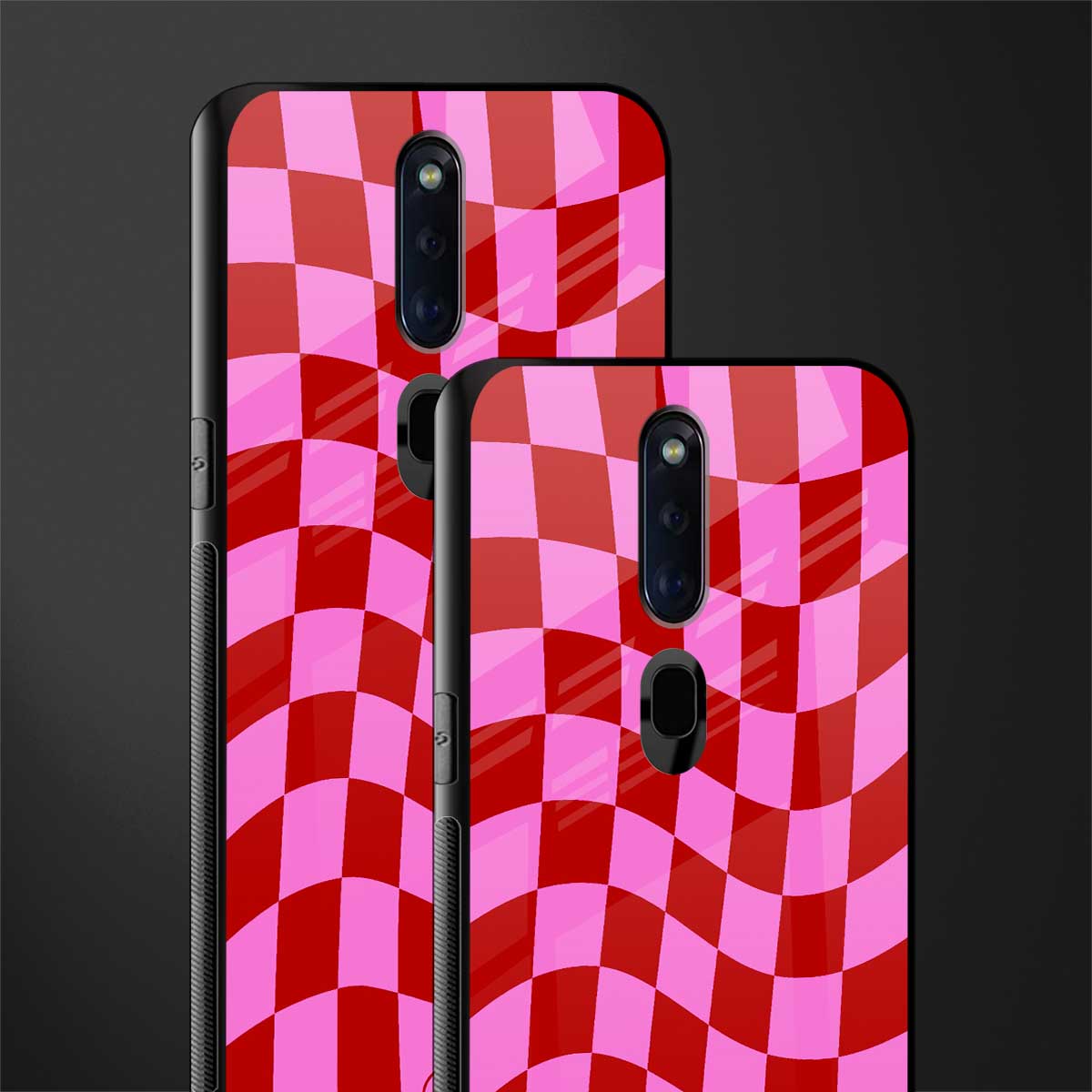 red pink trippy check pattern glass case for oppo f11 pro image-2