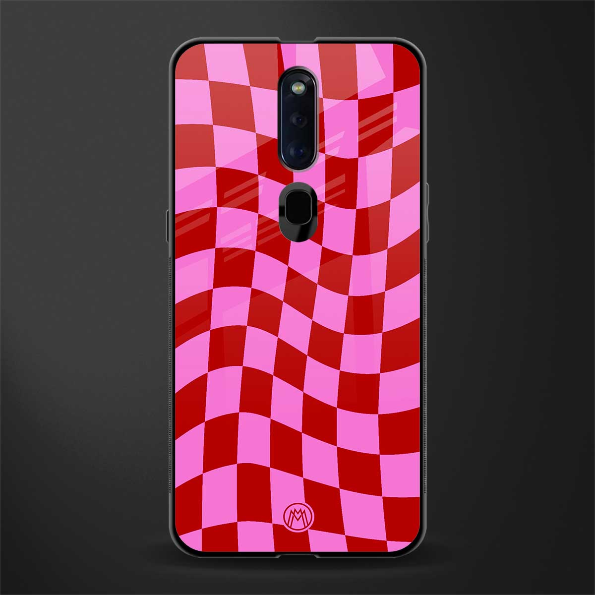 red pink trippy check pattern glass case for oppo f11 pro image
