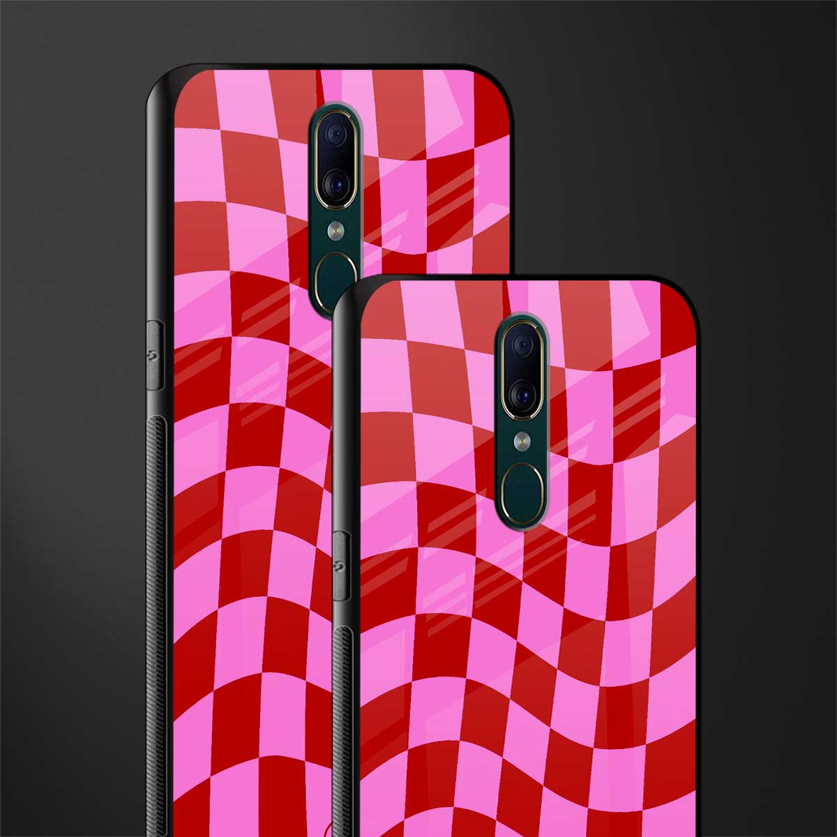 red pink trippy check pattern glass case for oppo f11 image-2
