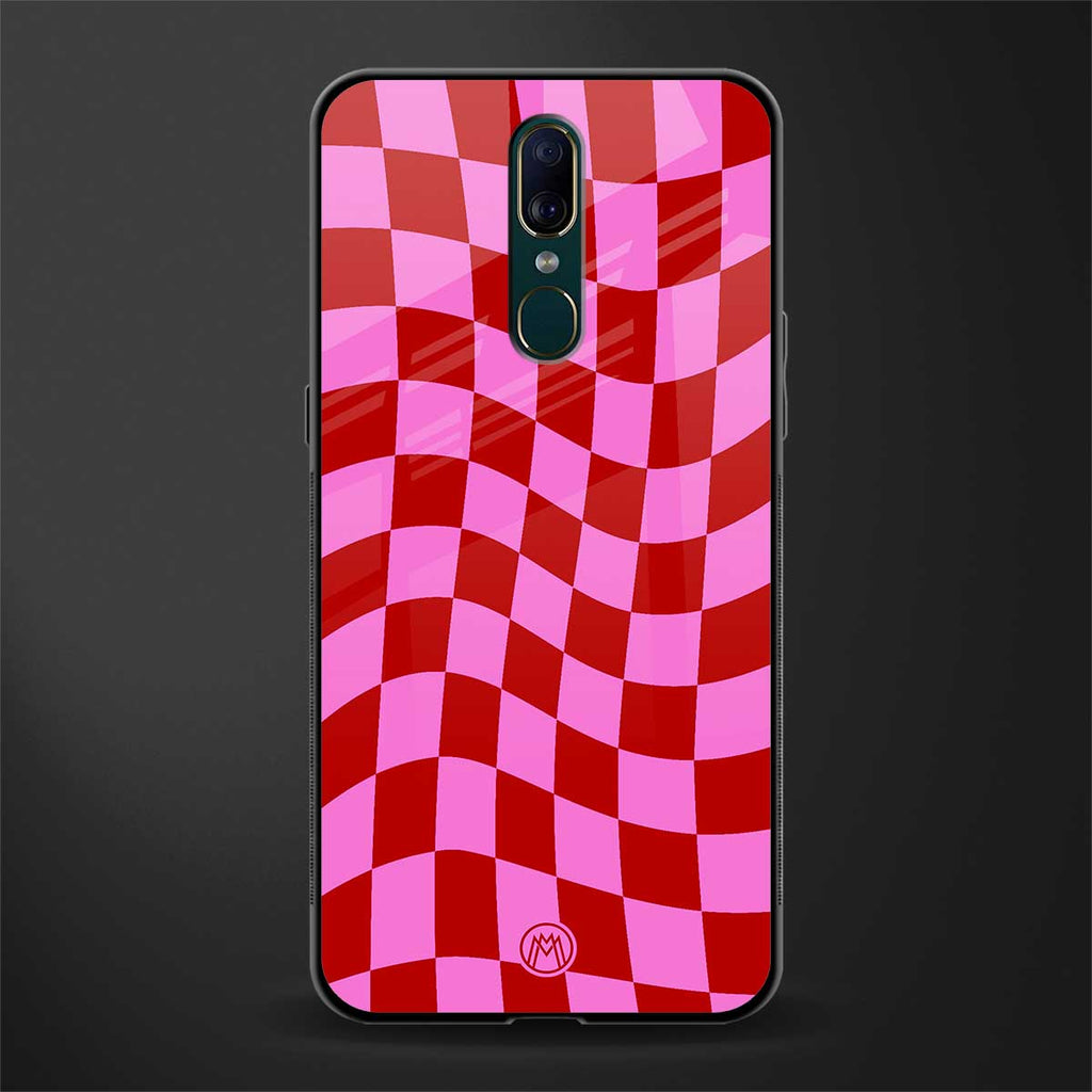 red pink trippy check pattern glass case for oppo f11 image