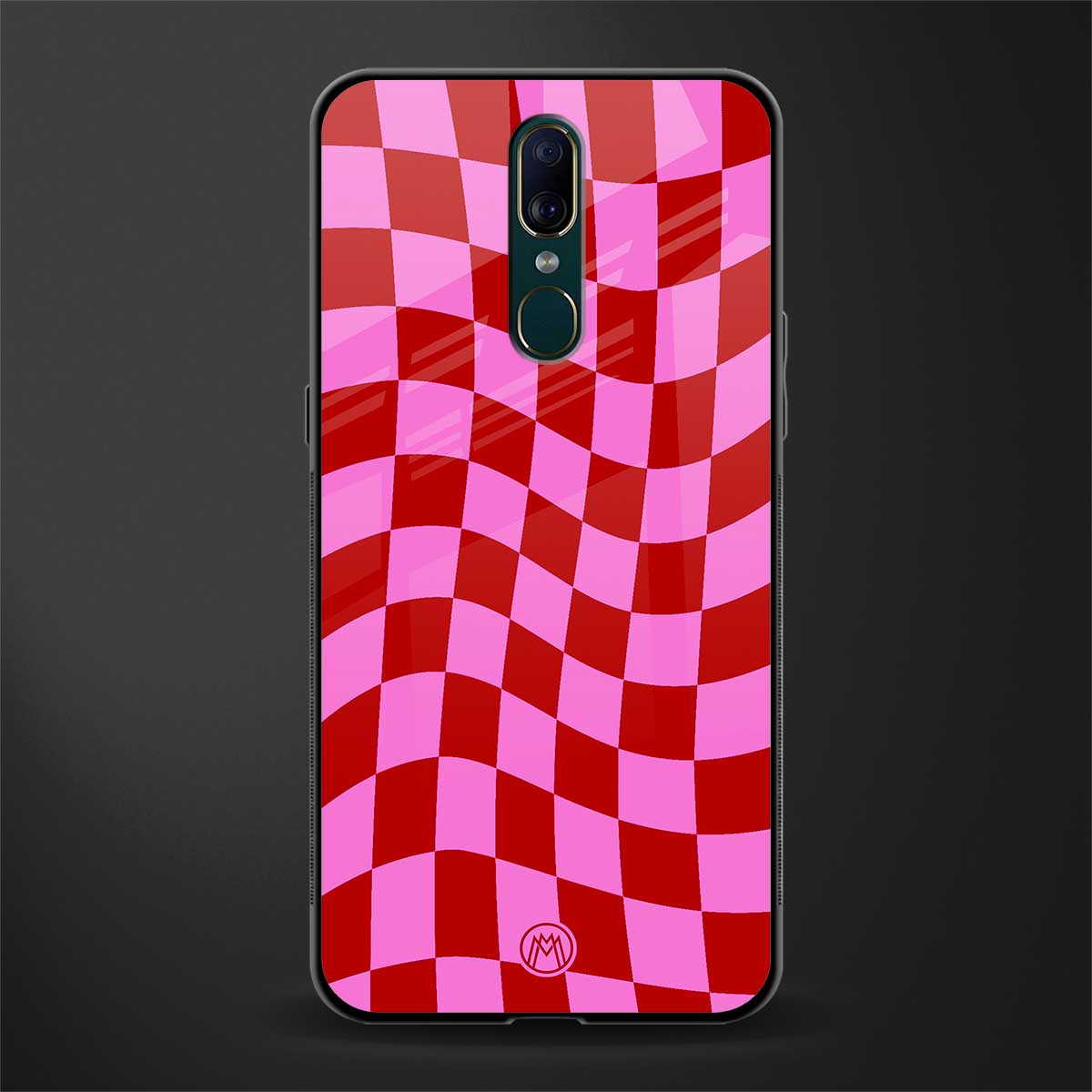 red pink trippy check pattern glass case for oppo f11 image