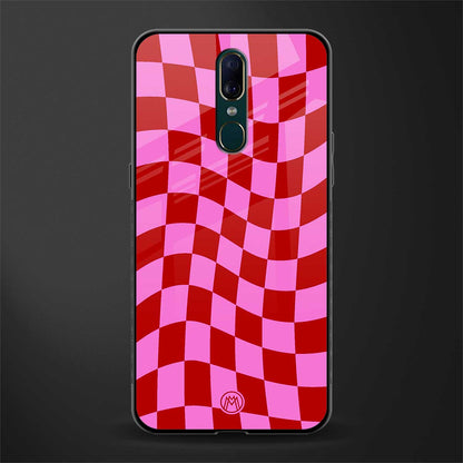 red pink trippy check pattern glass case for oppo f11 image