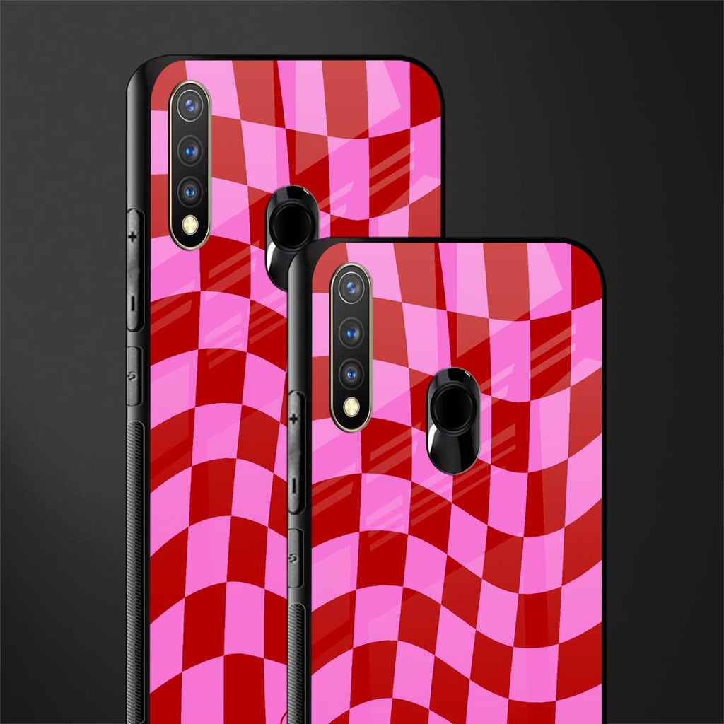 red pink trippy check pattern glass case for vivo u20 image-2