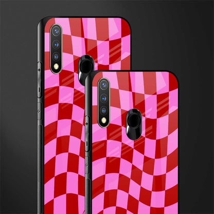 red pink trippy check pattern glass case for vivo u20 image-2