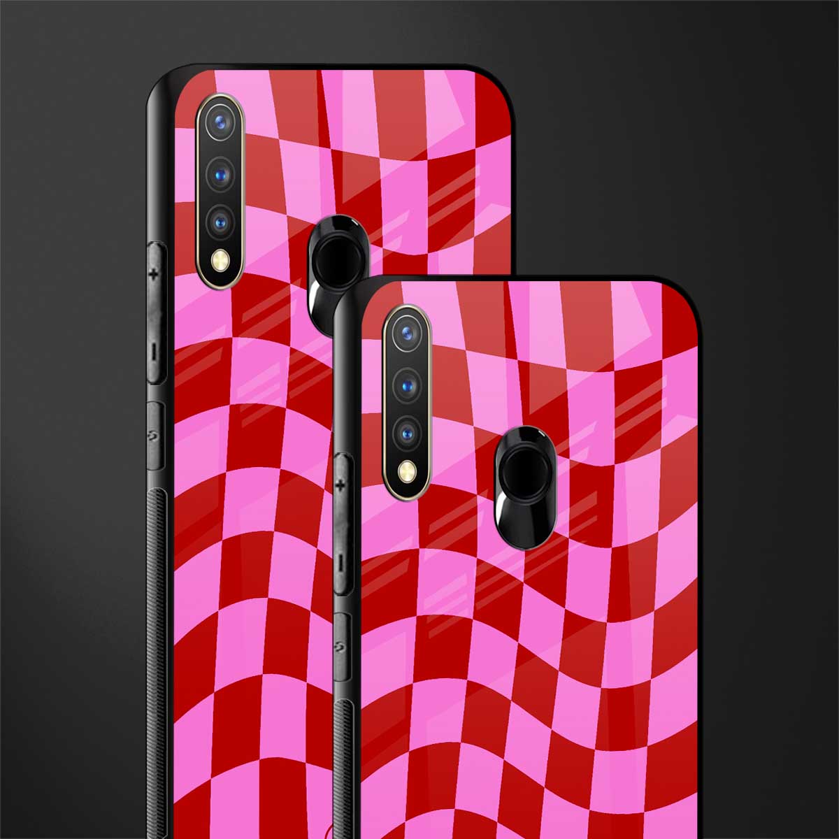 red pink trippy check pattern glass case for vivo y19 image-2
