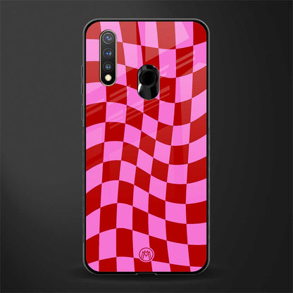 red pink trippy check pattern glass case for vivo u20 image
