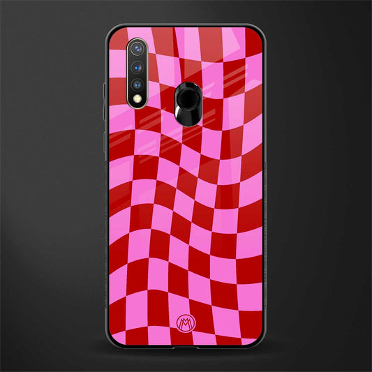 red pink trippy check pattern glass case for vivo u20 image