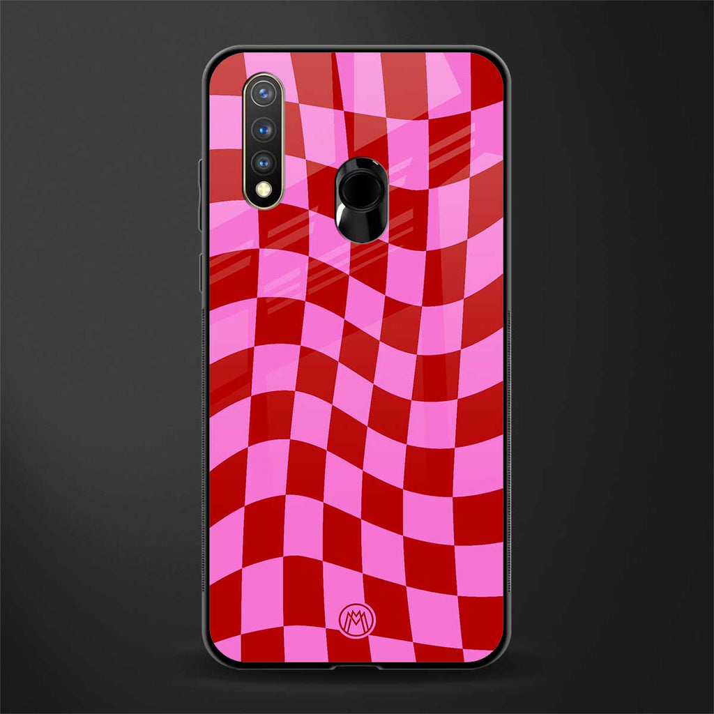 red pink trippy check pattern glass case for vivo y19 image