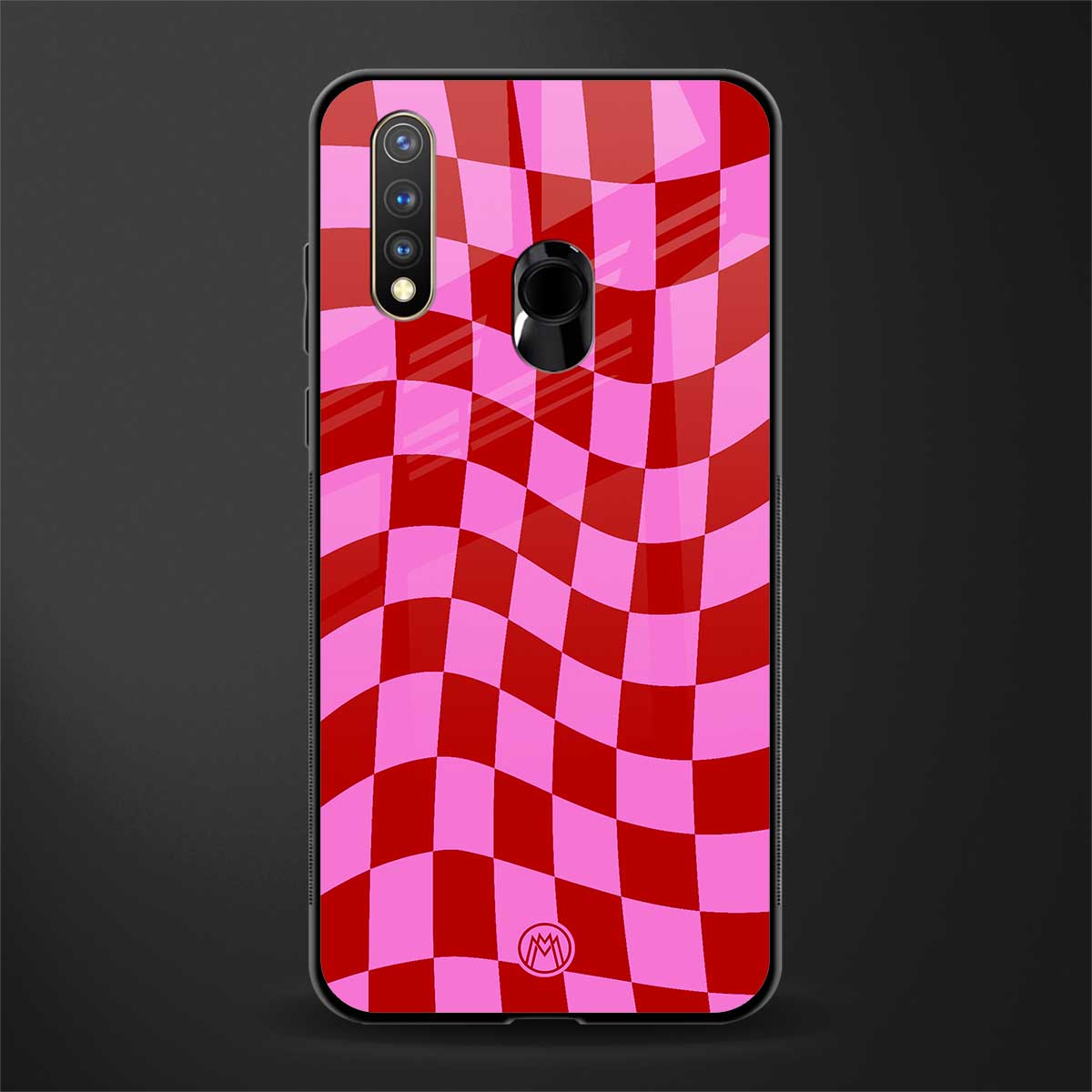 red pink trippy check pattern glass case for vivo y19 image