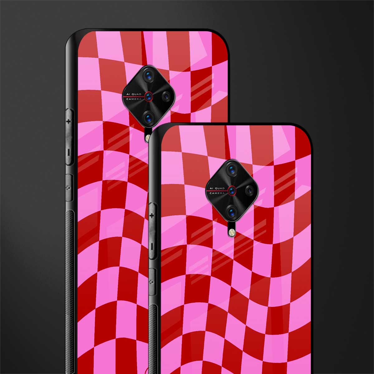 red pink trippy check pattern glass case for vivo s1 pro image-2