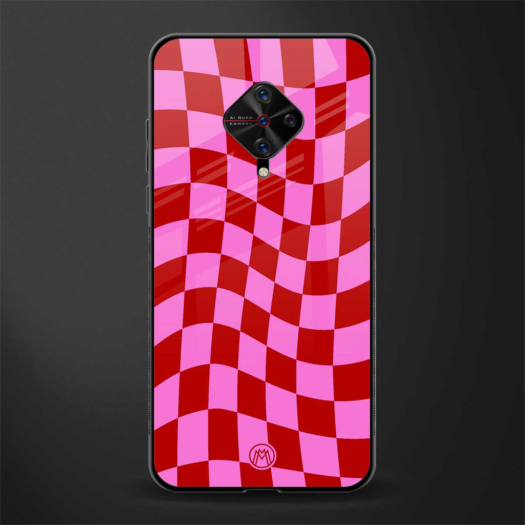 red pink trippy check pattern glass case for vivo s1 pro image