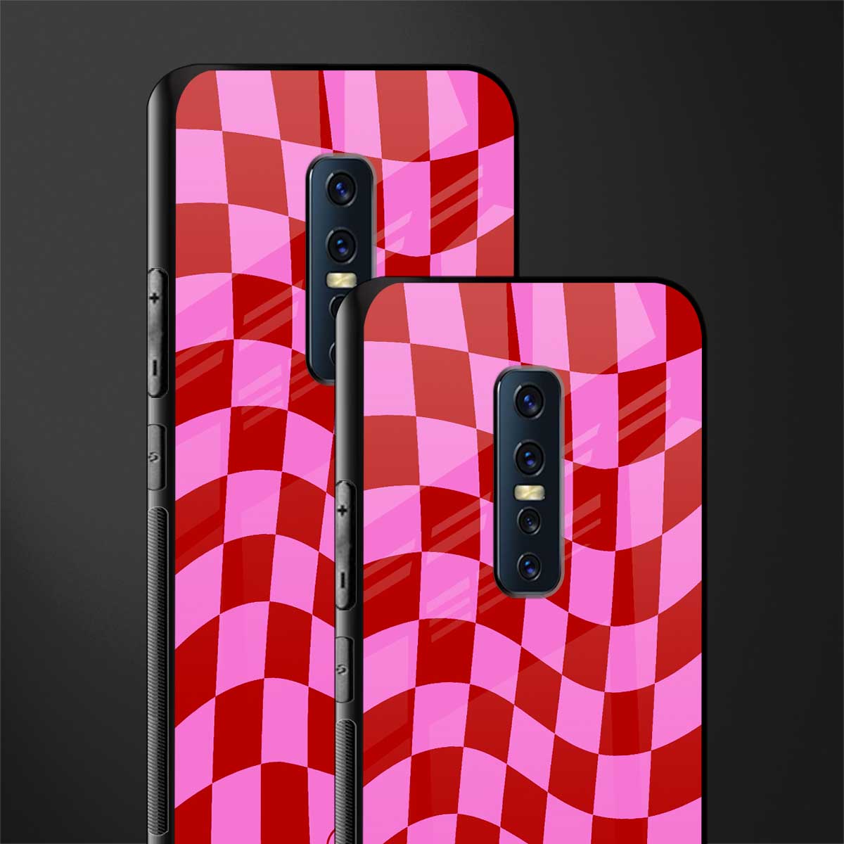 red pink trippy check pattern glass case for vivo v17 pro image-2