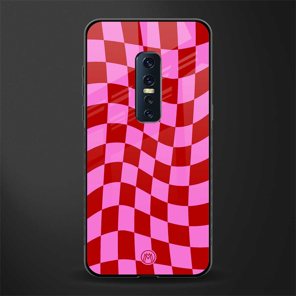 red pink trippy check pattern glass case for vivo v17 pro image