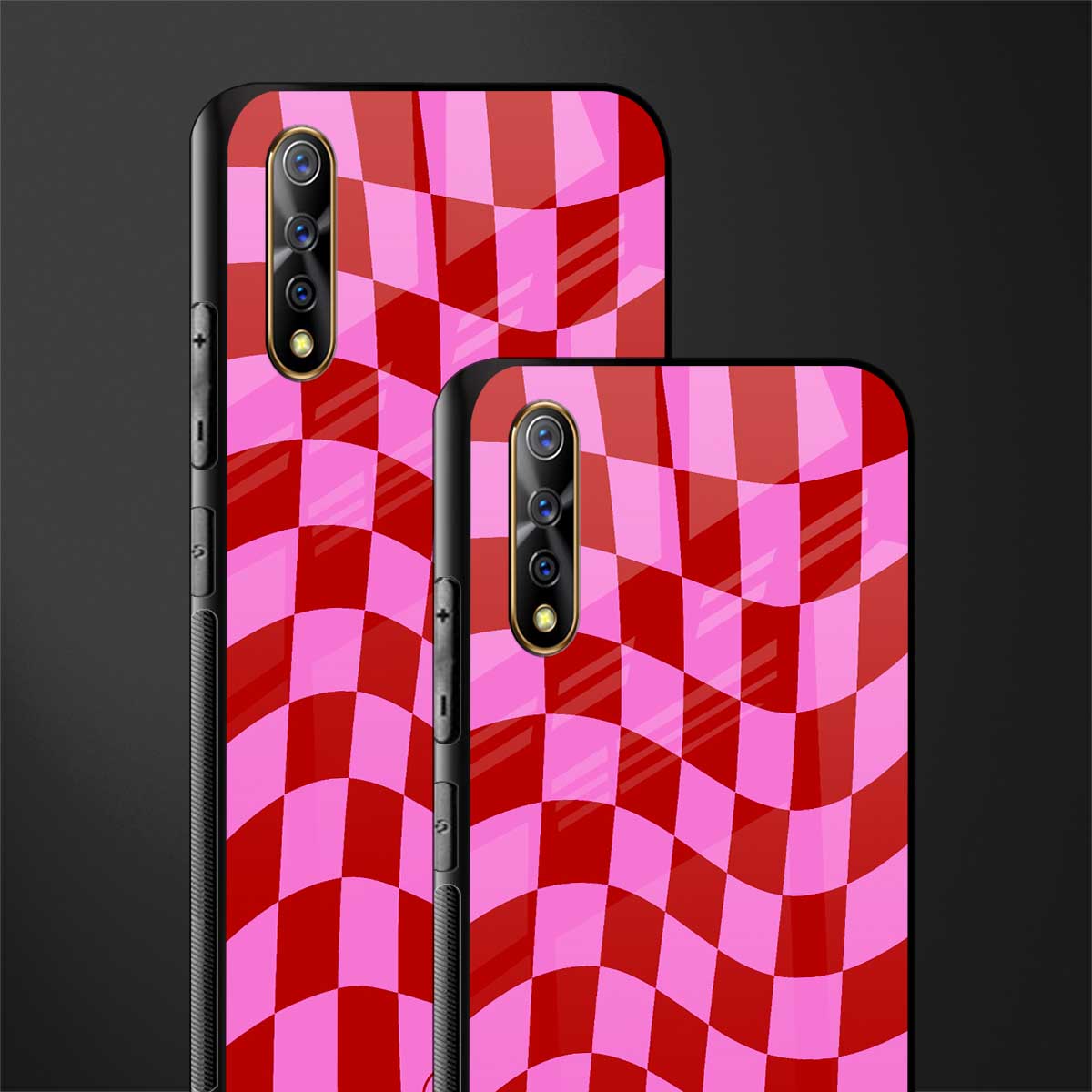 red pink trippy check pattern glass case for vivo s1 image-2