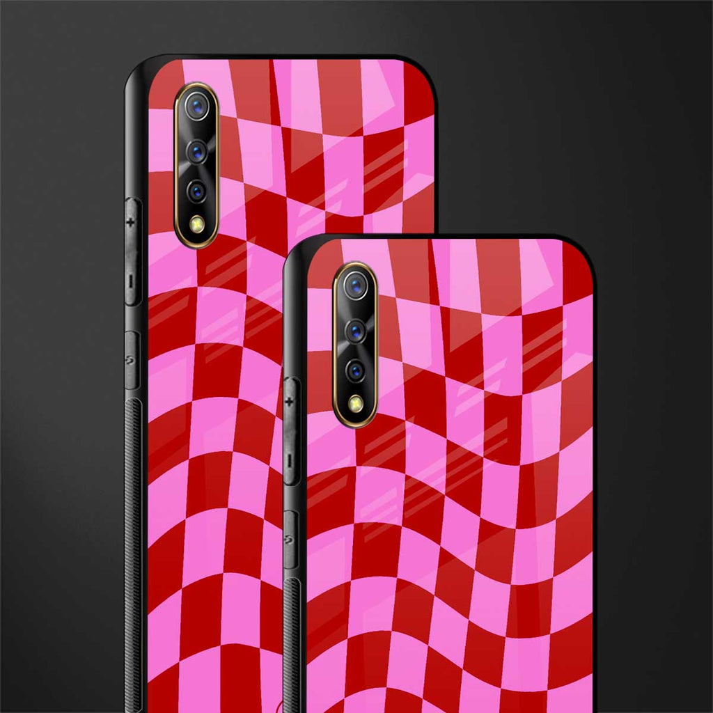red pink trippy check pattern glass case for vivo z1x image-2