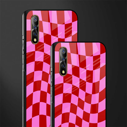 red pink trippy check pattern glass case for vivo z1x image-2