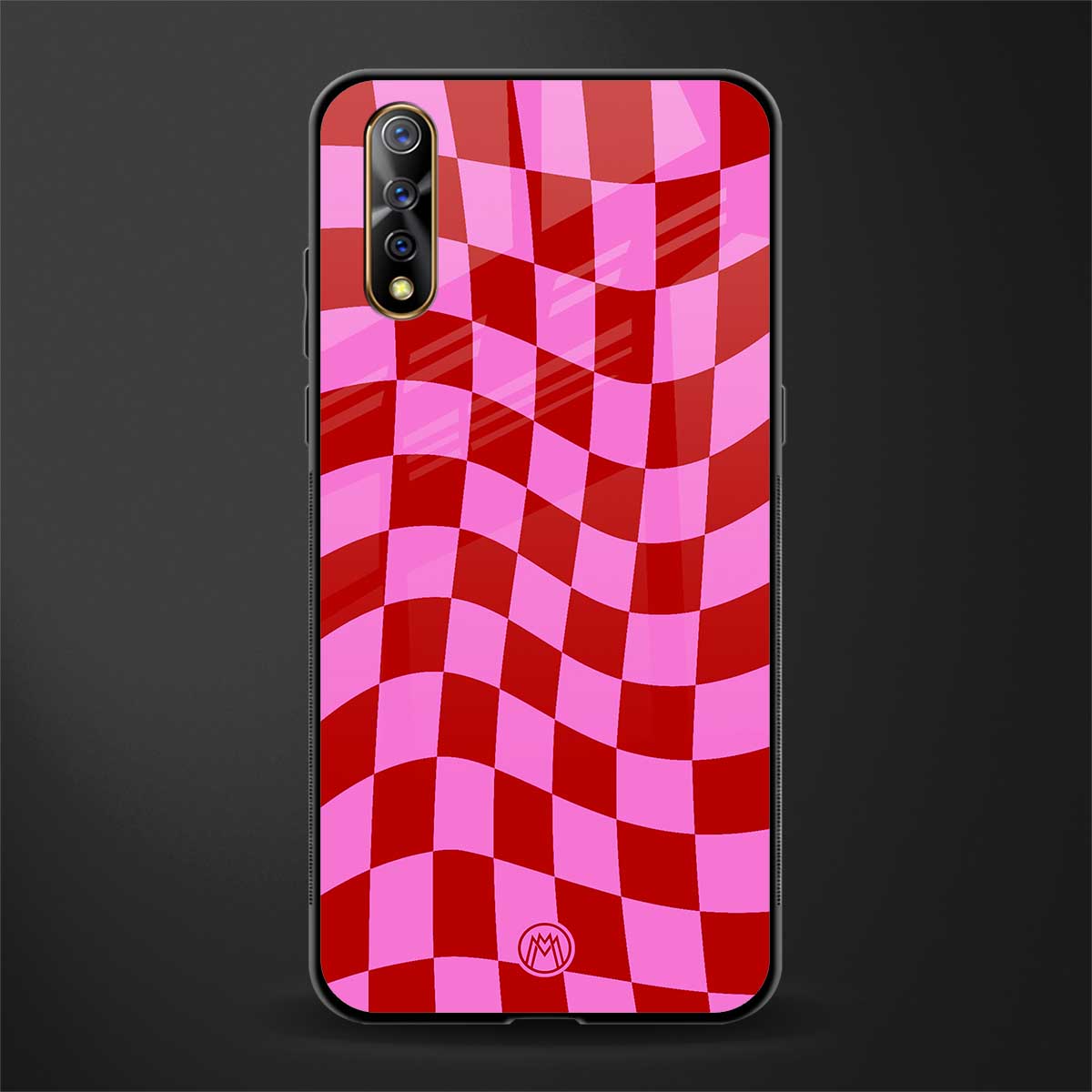 red pink trippy check pattern glass case for vivo s1 image