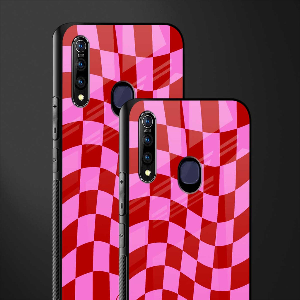 red pink trippy check pattern glass case for vivo z1 pro image-2