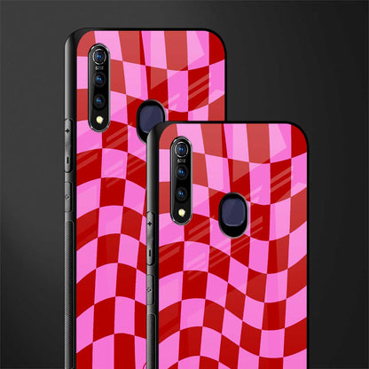 red pink trippy check pattern glass case for vivo z1 pro image-2