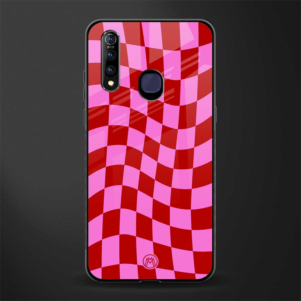 red pink trippy check pattern glass case for vivo z1 pro image