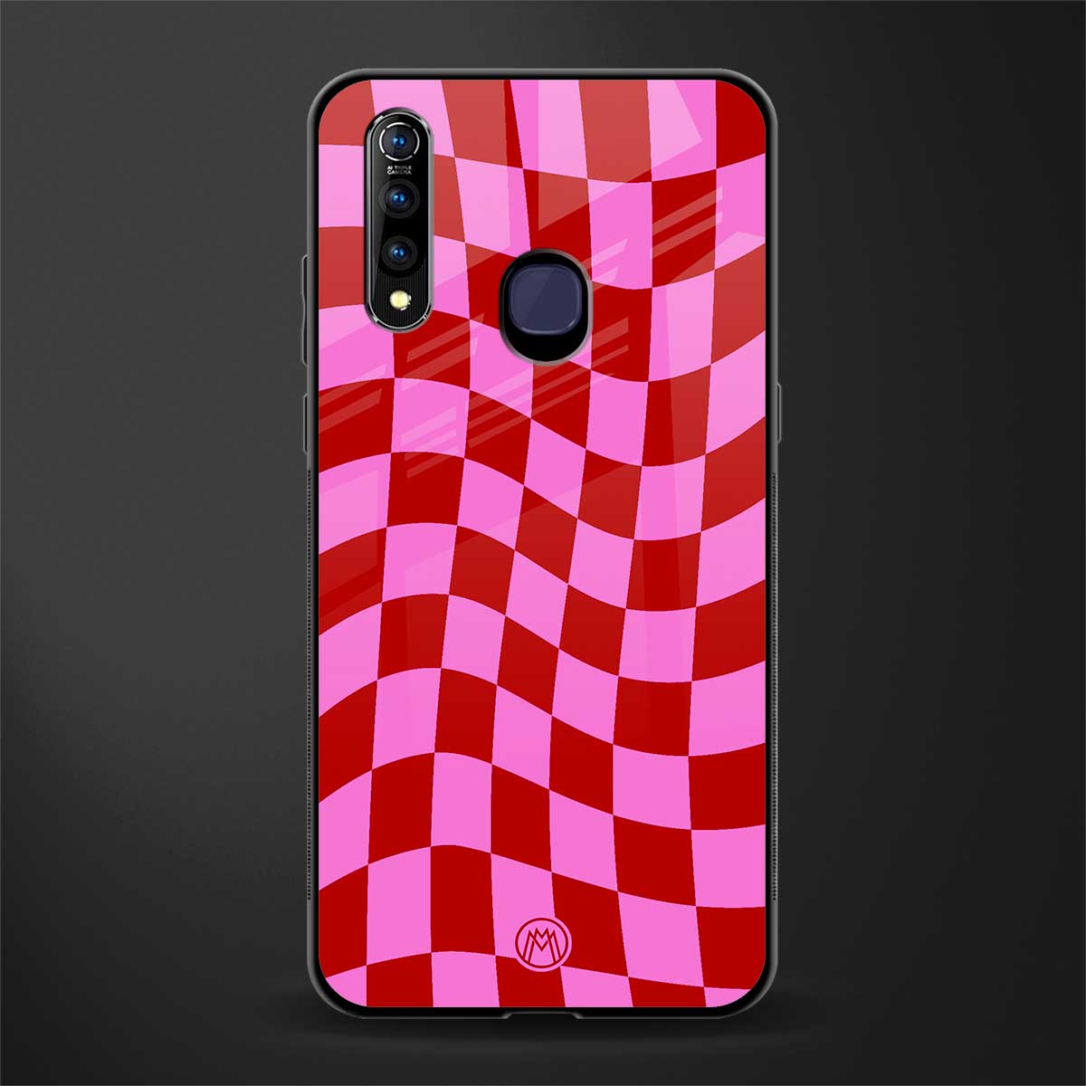 red pink trippy check pattern glass case for vivo z1 pro image
