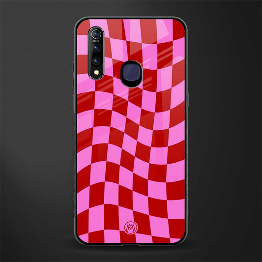 red pink trippy check pattern glass case for vivo z1 pro image