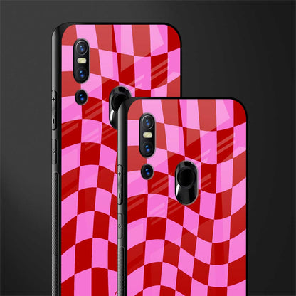 red pink trippy check pattern glass case for vivo v15 image-2