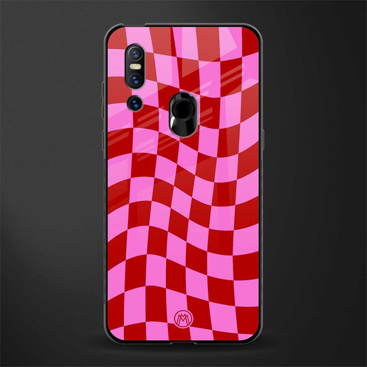 red pink trippy check pattern glass case for vivo v15 image